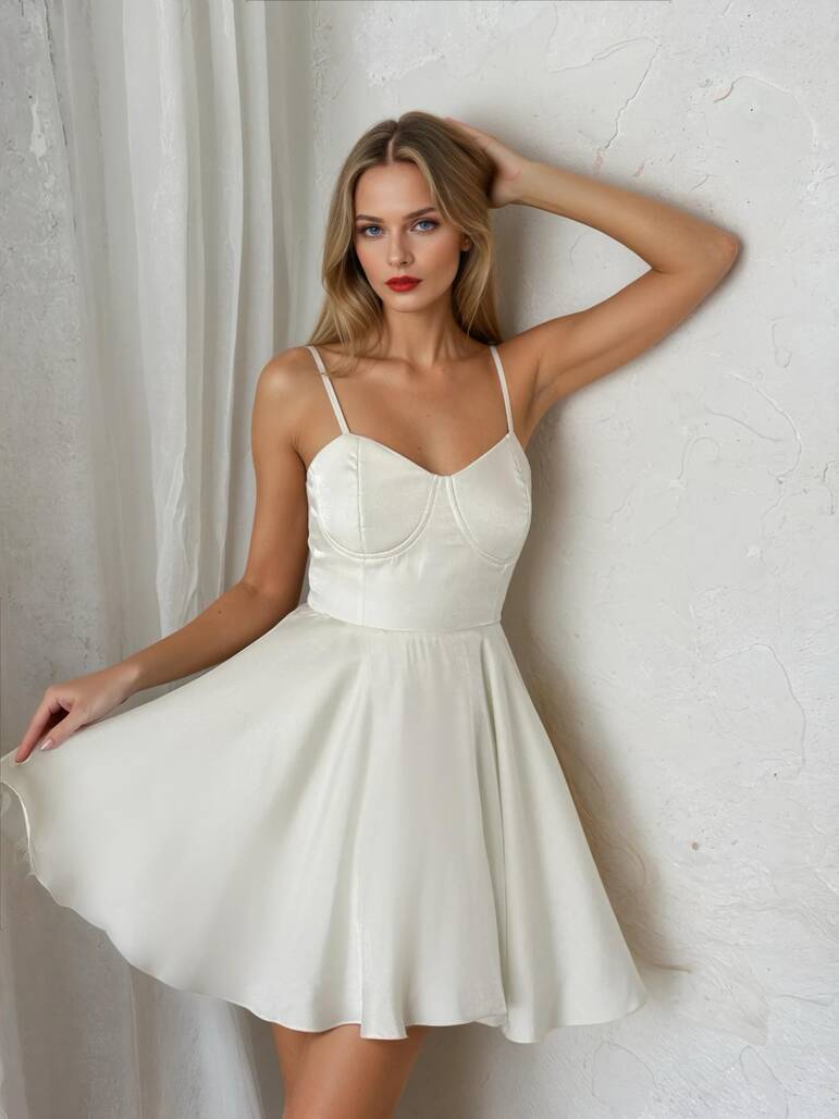 ASKILI BEYAZ ELBİSE-1090