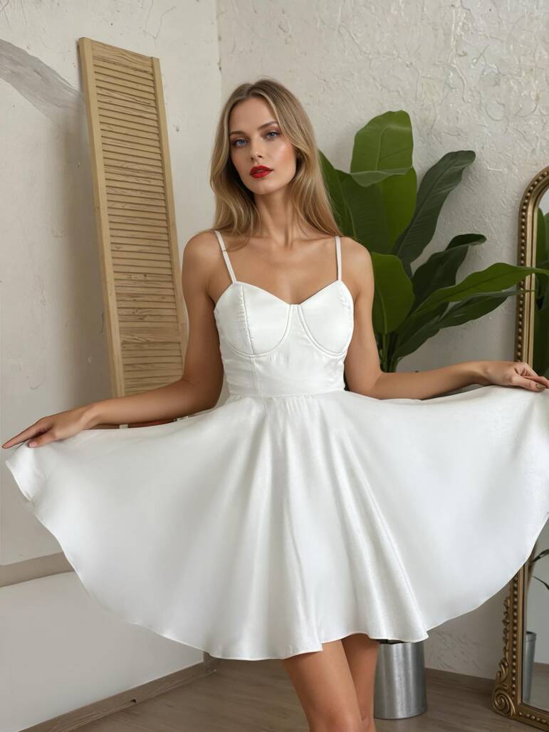 ASKILI BEYAZ ELBİSE-1090