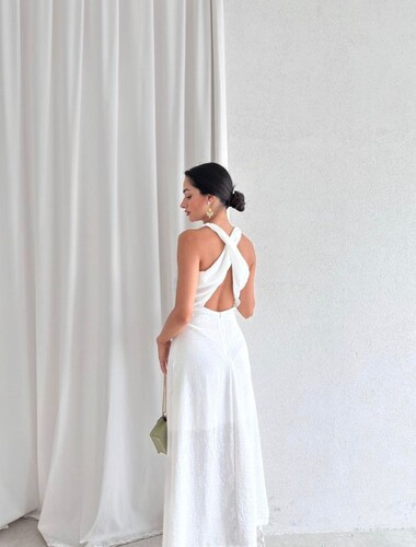 Beyaz Midi Elbise - 11430 - Thumbnail