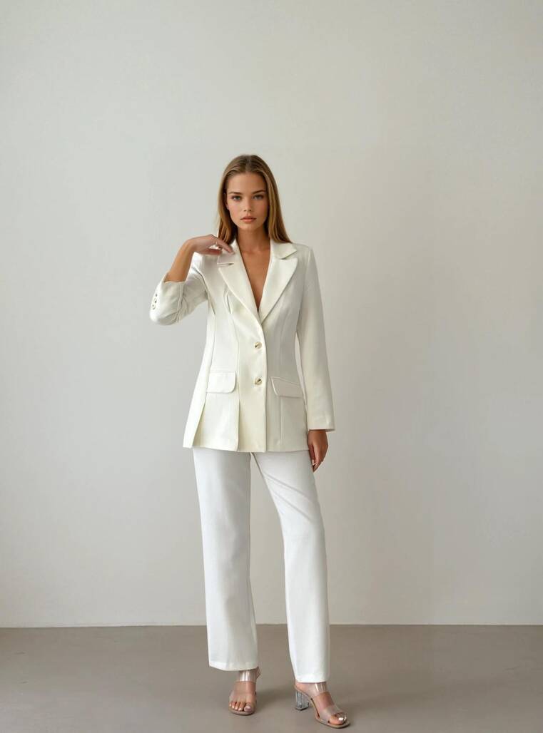Misscix - BLAZER ÇEKET BEYAZ TAKIM-11874