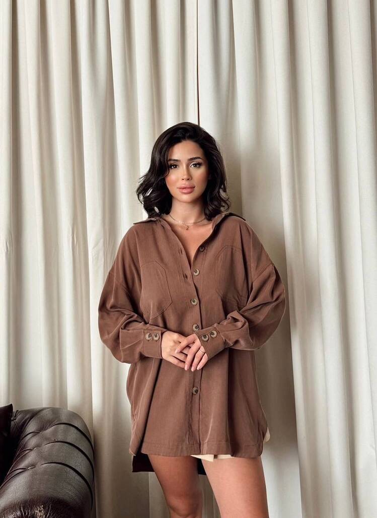 DÜĞMELİ KAHVERENGİ GÖMLEK-9002