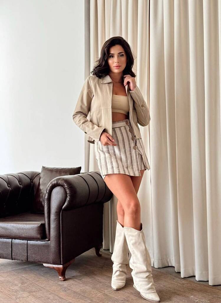 Misscix - ZIPPERED SHORT BEIGE JACKET-2005