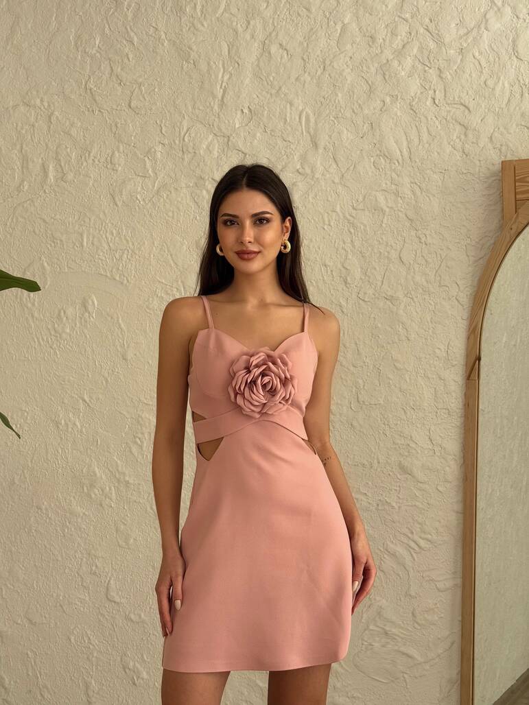 GÜLLÜ PUDRA ELBİSE-1042