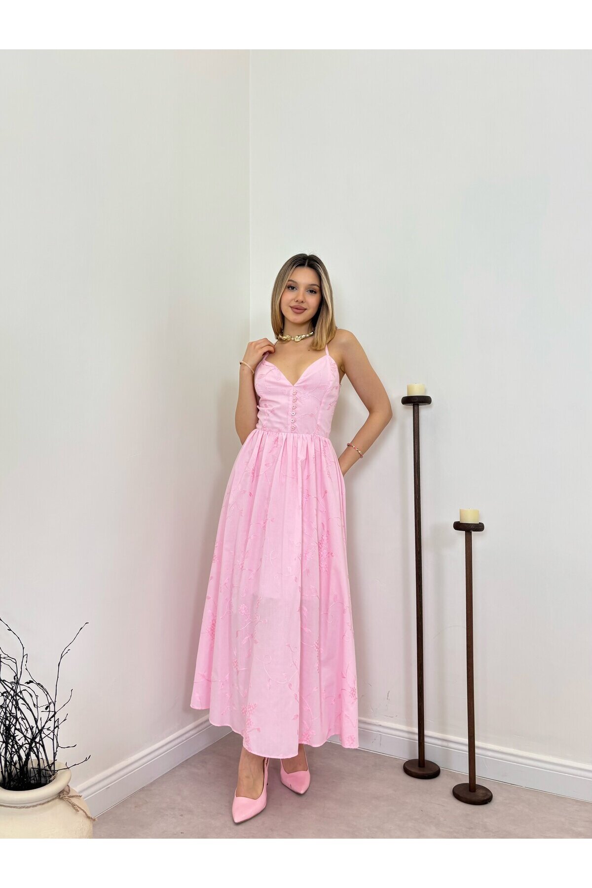 PEMBE 20466 ELBİSE