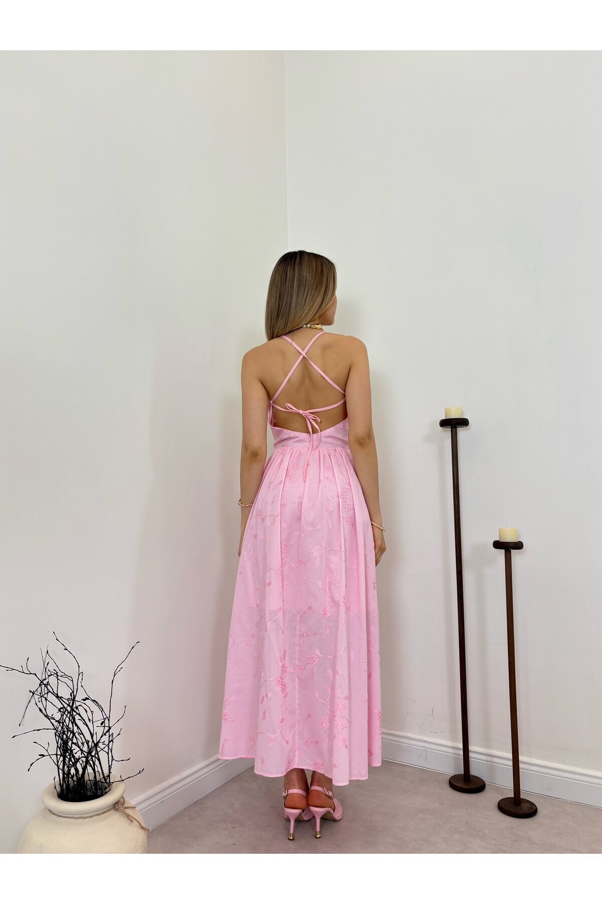 PEMBE 20466 ELBİSE