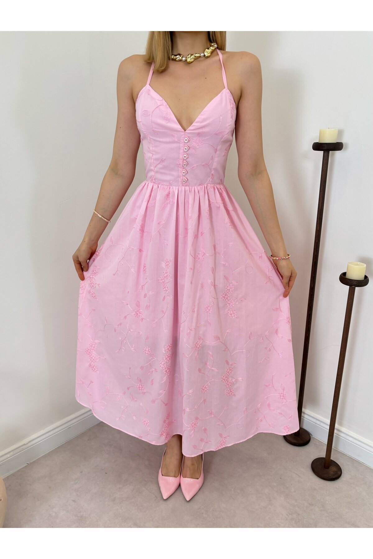 PEMBE 20466 ELBİSE