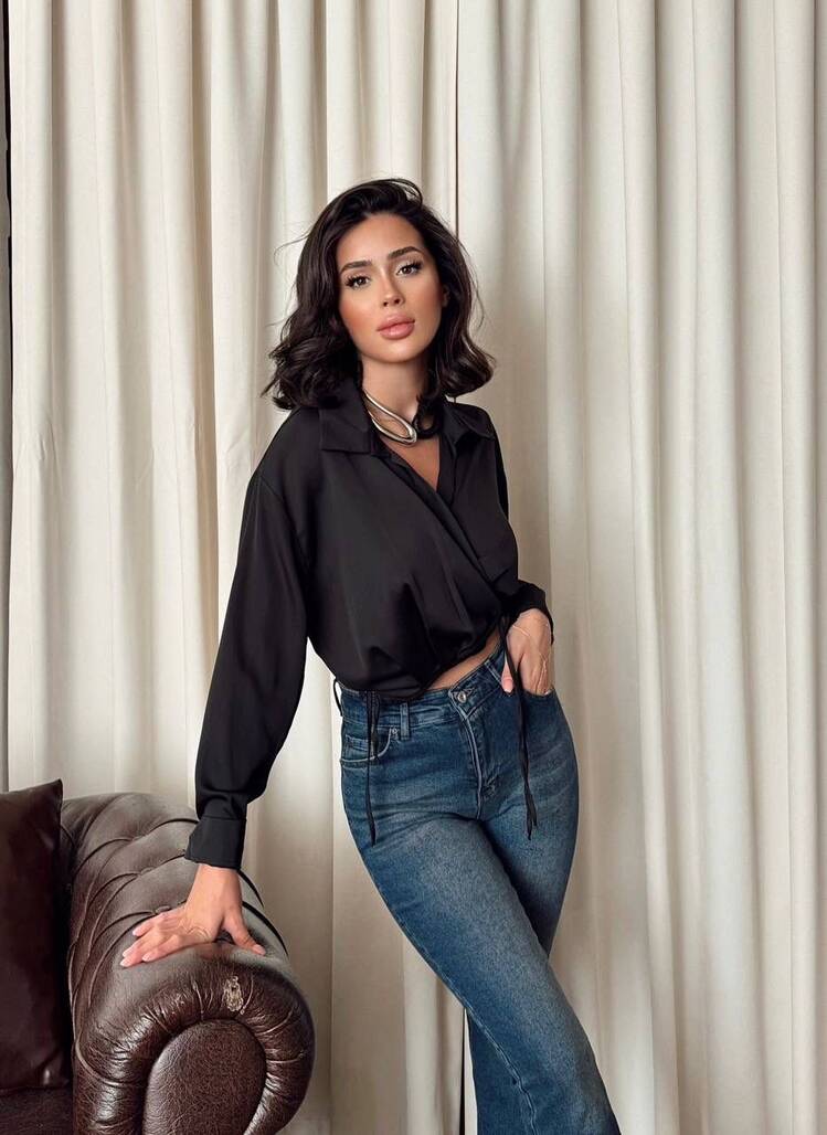 İPLİ SİYAH BLUZ-11248