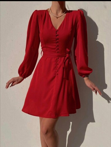 Kırmızı Mini Elbise - 10711 - Thumbnail