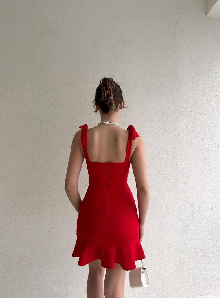 Kırmızı Mini Elbise - 10757