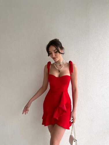 Kırmızı Mini Elbise - 10757 - Thumbnail