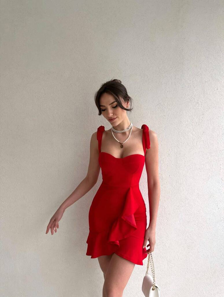 Kırmızı Mini Elbise - 10757