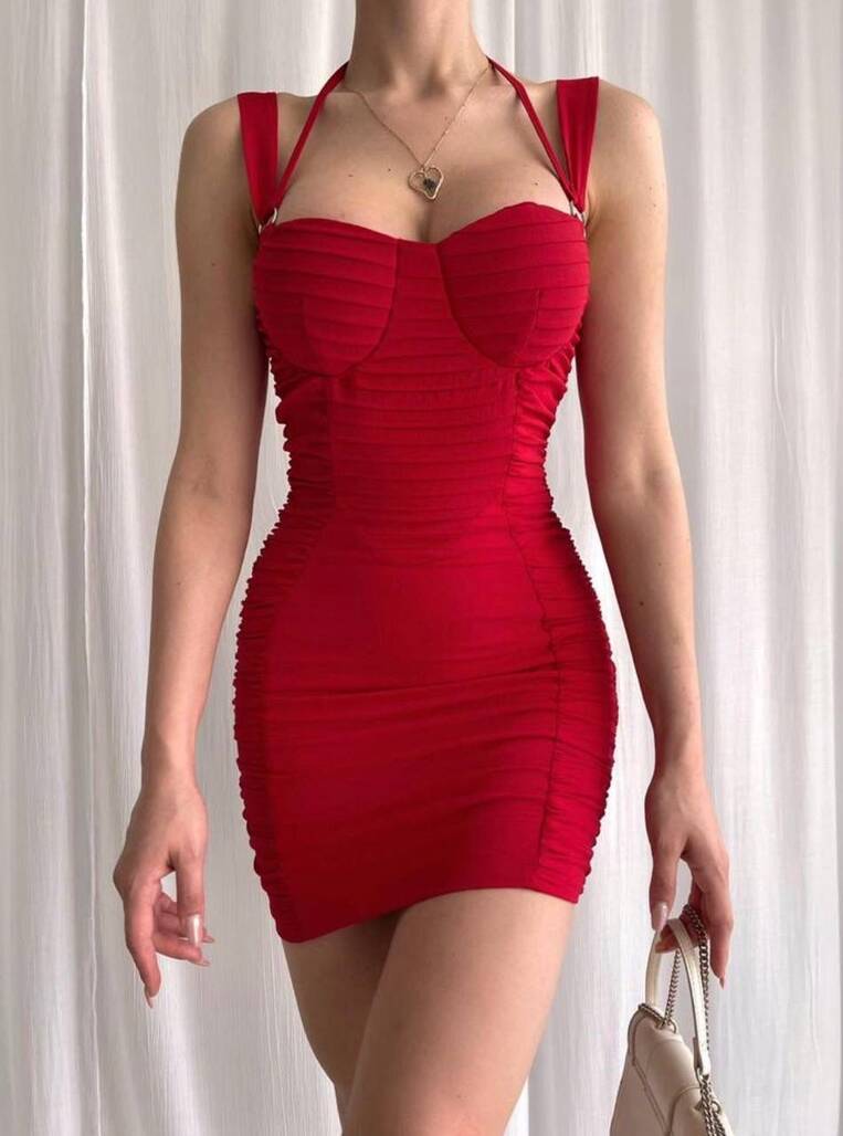 Kırmızı Mini Elbise - 10806