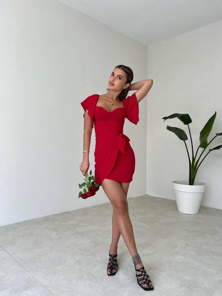 Kırmızı Mini Elbise - 10964