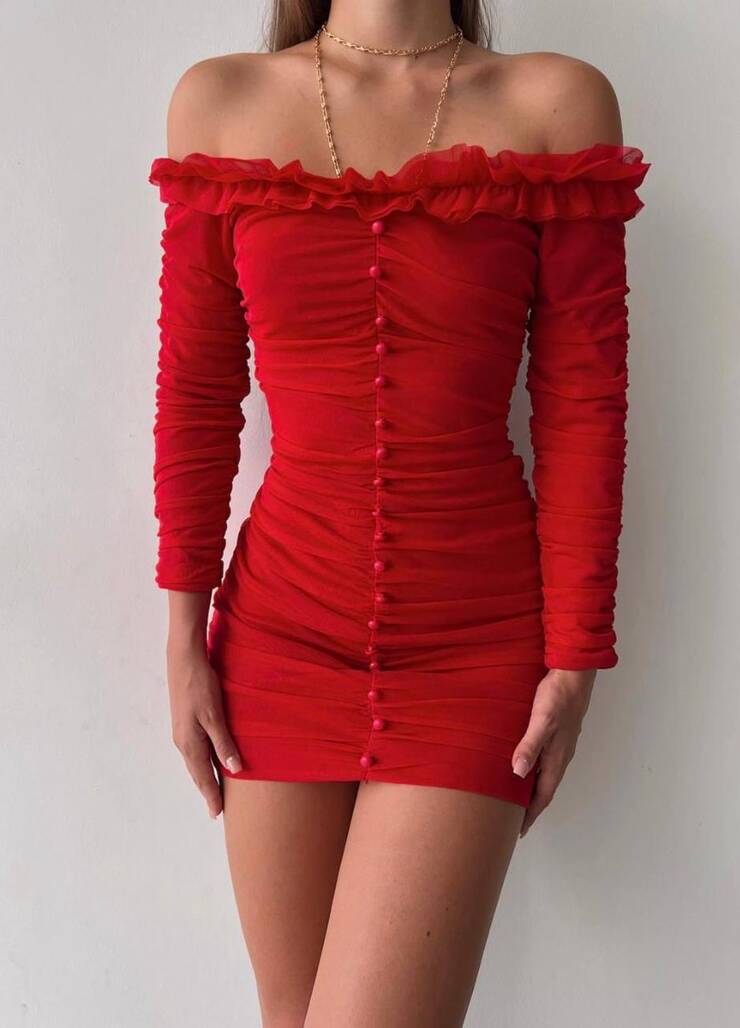 Kırmızı Mini Elbise - 11157