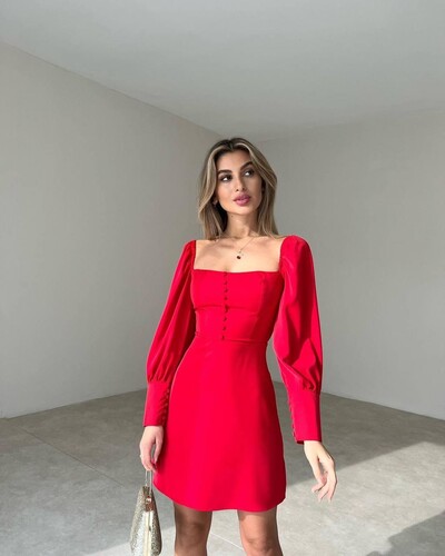 Kırmızı Mini Elbise - 11164 - Thumbnail