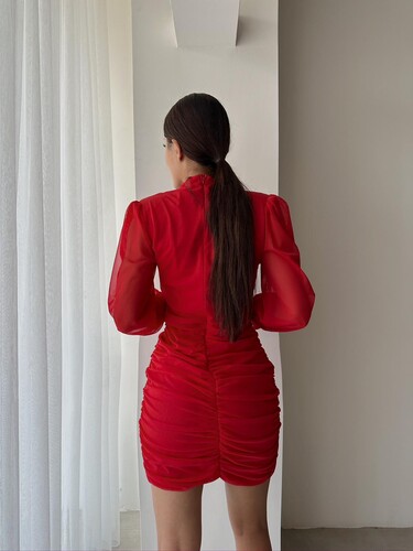 Kırmızı Mini Elbise - 11205 - Thumbnail