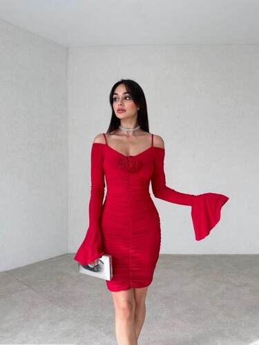 Kırmızı Mini Elbise - 11614 - Thumbnail