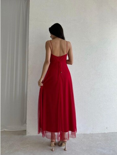 Kırmızı Uzun Elbise - 11399 - Thumbnail