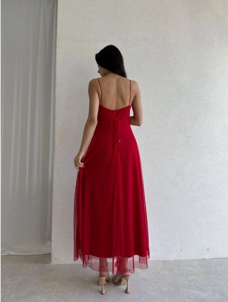 Kırmızı Uzun Elbise - 11399