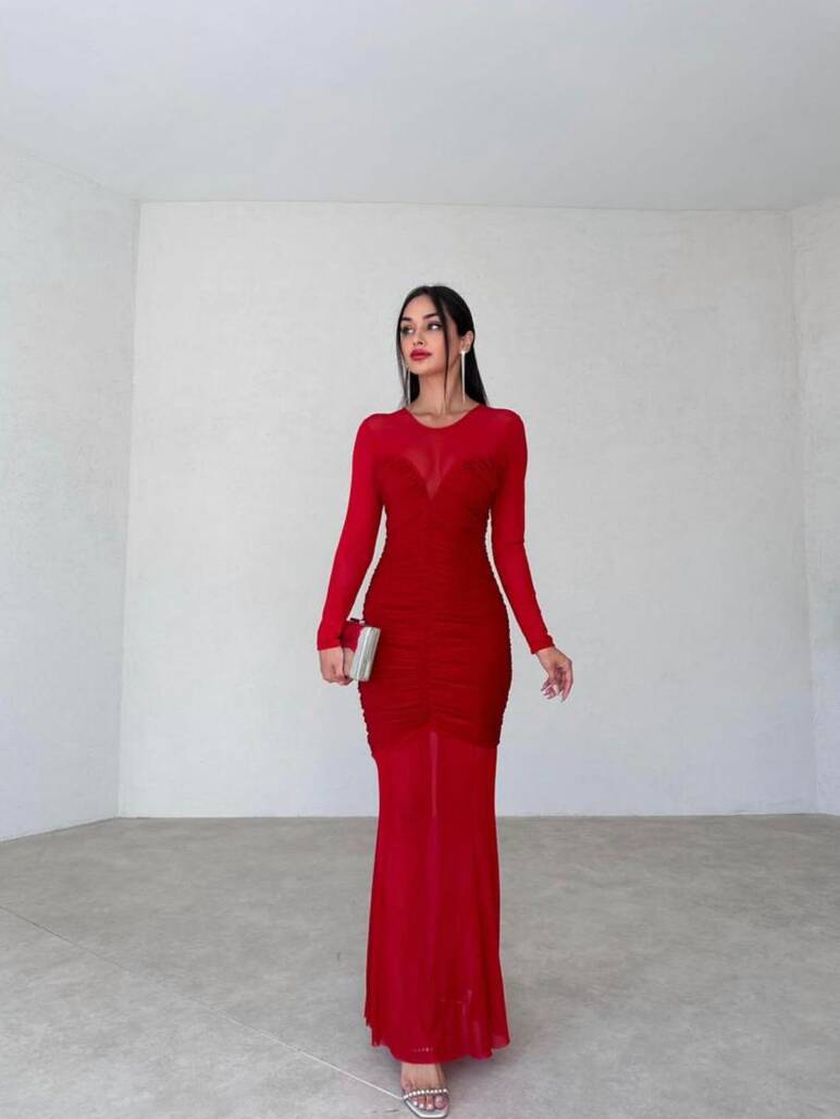 Kırmızı Uzun Elbise - 11604