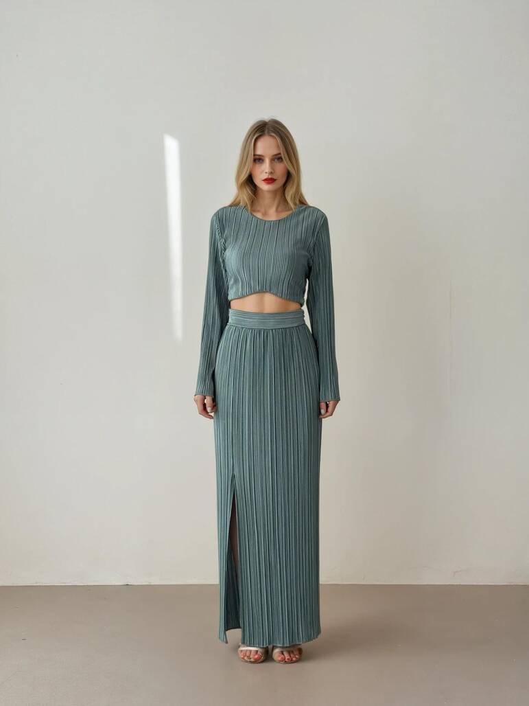 PİLİSELİ ETEK TAKIM MİNT -11588