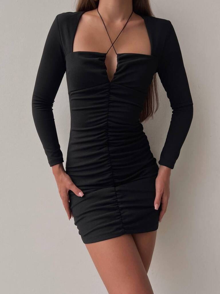 Siyah Mini Elbise - 11159