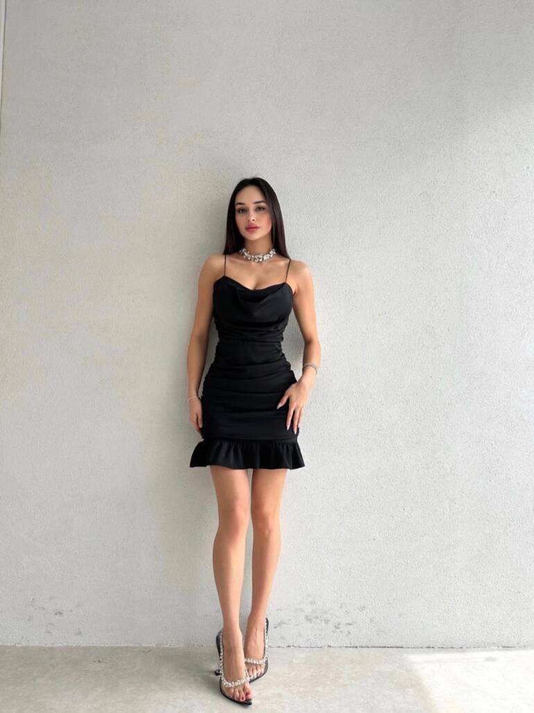 Siyah Mini Elbise - 11374