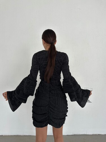 Siyah Mini Elbise - 11575 - Thumbnail