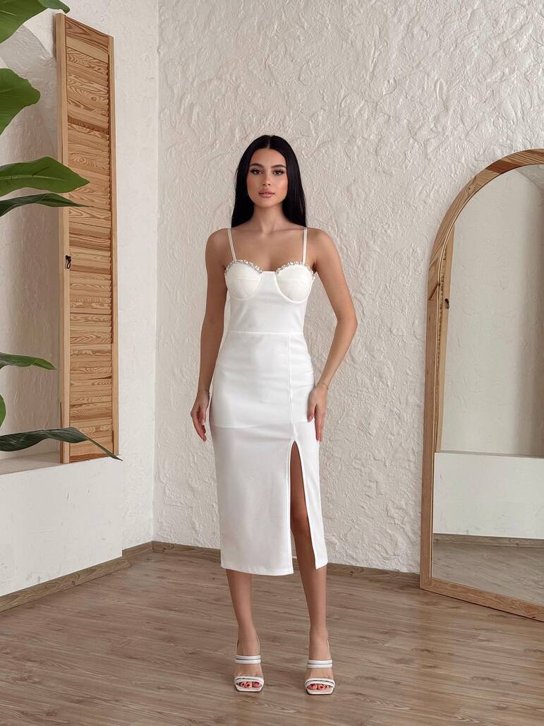 TAŞLI BEYAZ ELBİSE-10925