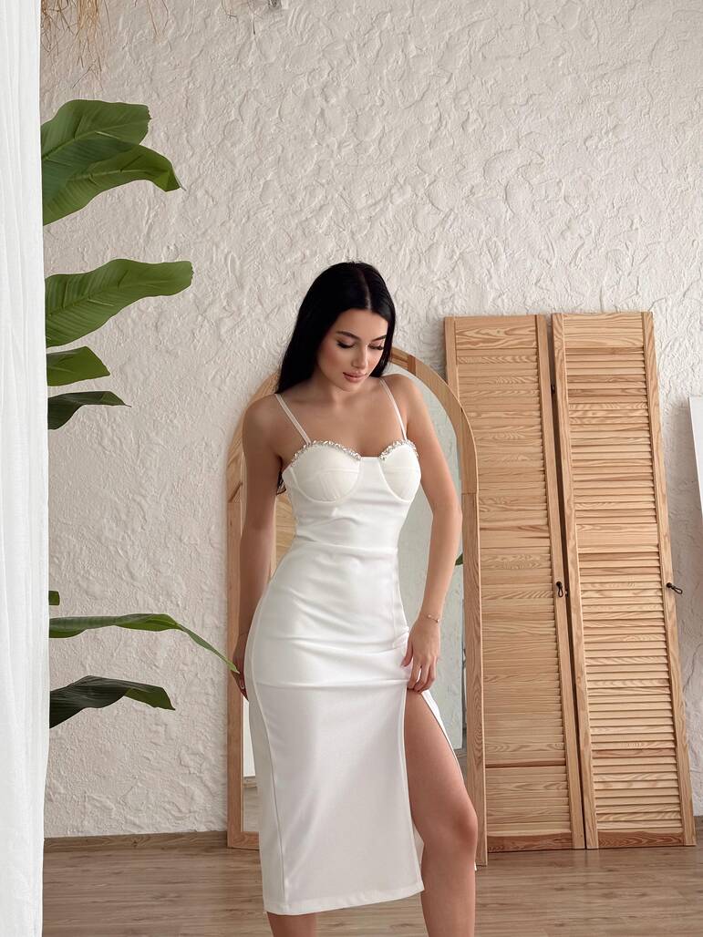 TAŞLI BEYAZ ELBİSE-10925