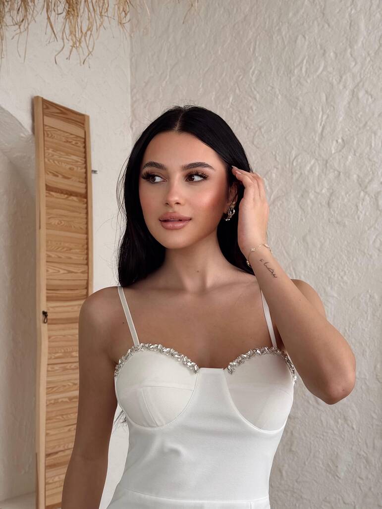 TAŞLI BEYAZ ELBİSE-10925