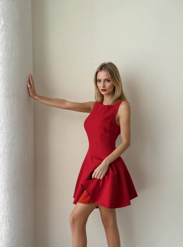 VOLANLI KIRMIZI ELBİSE-1170