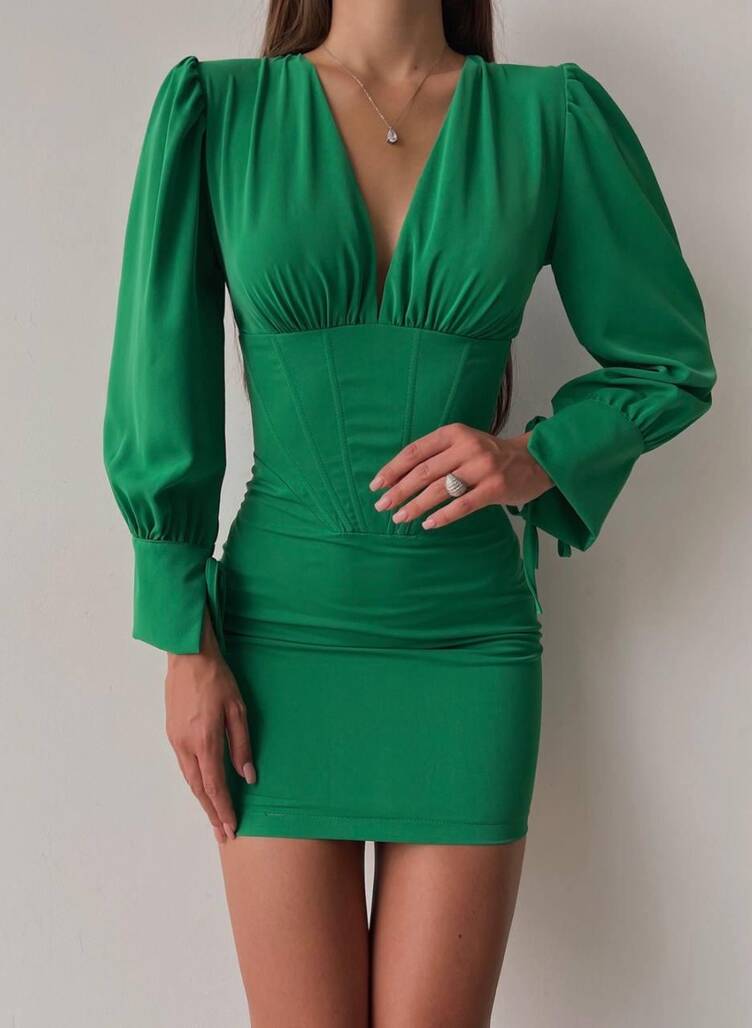 Yeşil Mini Elbise - 11131